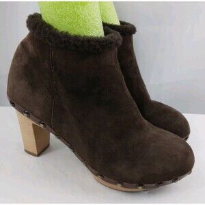 Henry Cuir Boots Brown Suede Clog Booties Made In Italy Women's 38 1/2 US 8